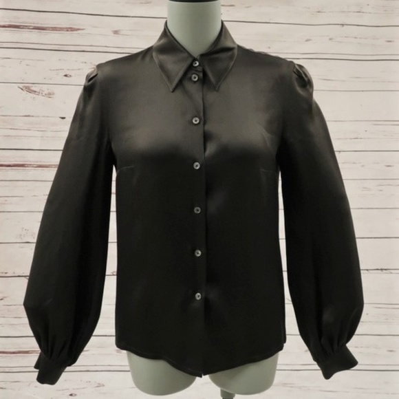 Celine Tops - Celine Blouse Dark Brown Silk Satin